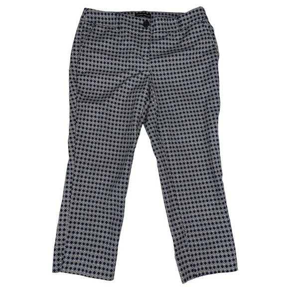 Hilary Radley Women's Pull On Pants Diamond Patterned 6 Black Blue White Cotton - Picture 1 of 8